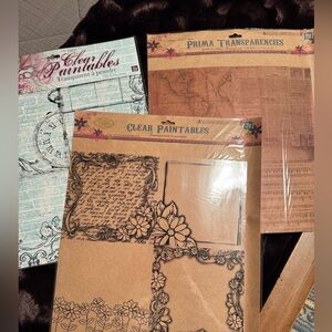 Prima Clear Paintables Decorative Decoupage Sheets Floral & Vintage Frames. 3pcs